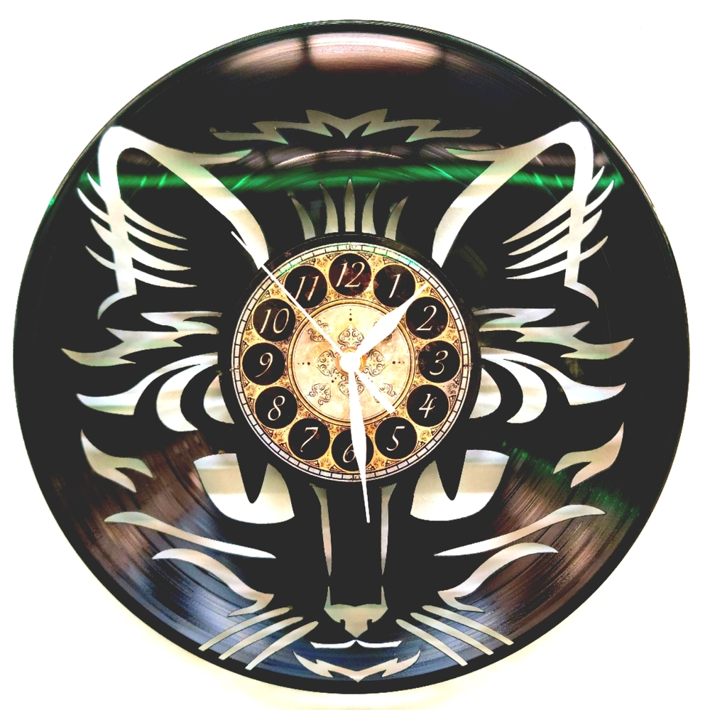 TRIBAL CAT vinyl record clock cat lady lover gift